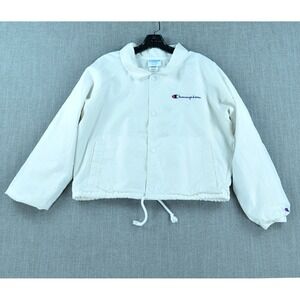 Champion Jacket Women's L White Cropped Coach Logo Track Lightweight